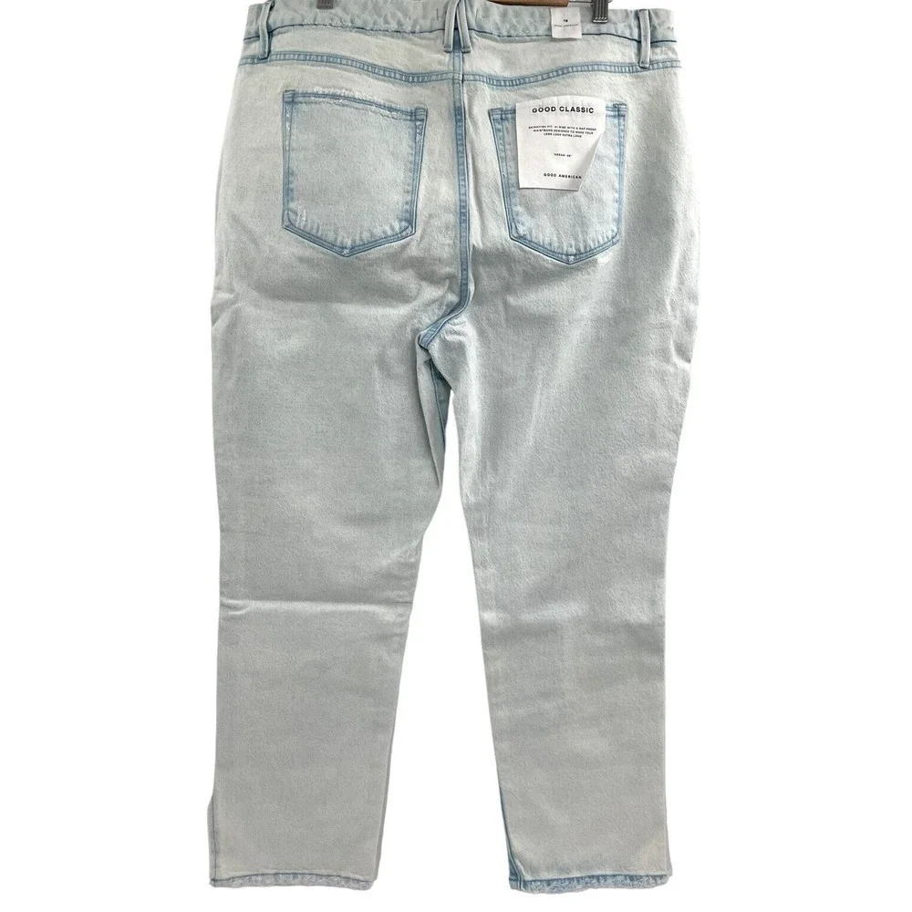 Good American Good Classic Side Slit Hi Rise Light Wash Jeans Size 18 $169
